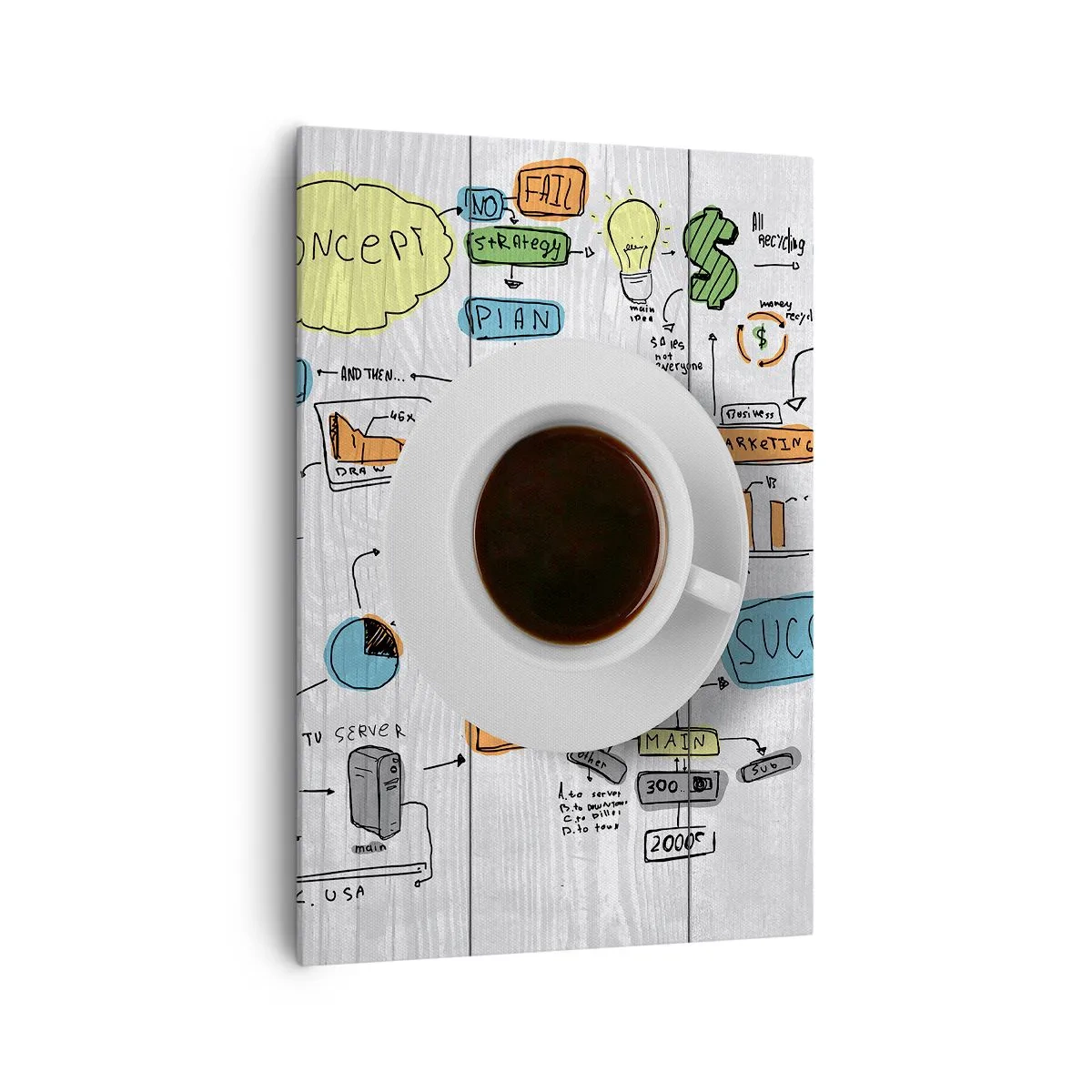 Cuadro sobre lienzo - Impresión de Imagen - Una taza de café sobre el fondo de un dibujo conceptual. - 70x100cm - Tiempo de descanso - Decoración de pared moderna para salón y dormitorio ARTTOR