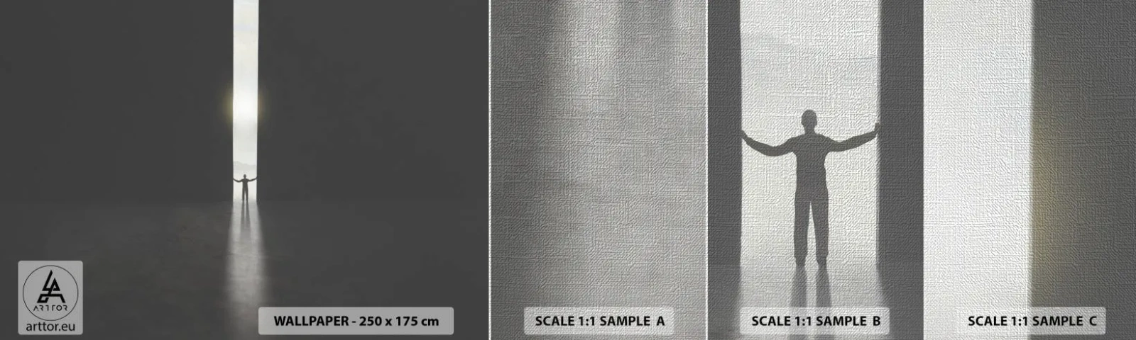 Muestra de fotomural Premium Canvas - Un paso hacia un futuro brillante - Abstracción, Hombre, Pedazo - 100x30 cm