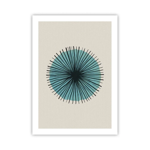 Póster - Patrón geométrico en forma de círculo radial. - 50x70cm - Radiante en azul - Decoración de pared moderna para salón y dormitorio ARTTOR