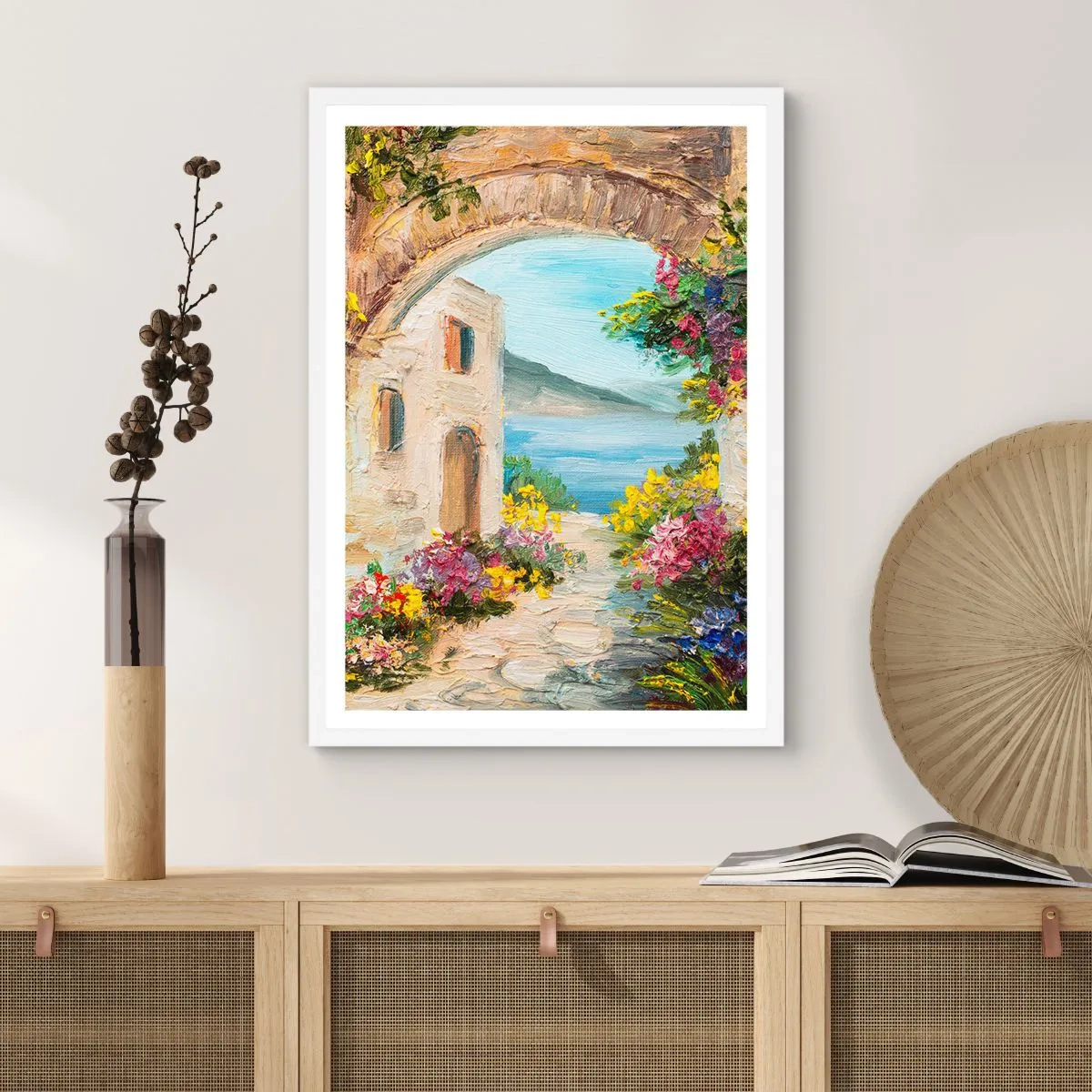 Póster en marco blanco - El encanto del paisaje costero - 70x100 cm