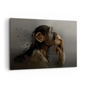Cuadro sobre lienzo - Impresión de Imagen - Retrato de un mono en pose reflexiva sobre un fondo gris. - 120x80cm - La evolución del pensador - Decoración de pared moderna para salón y dormitorio ARTTOR