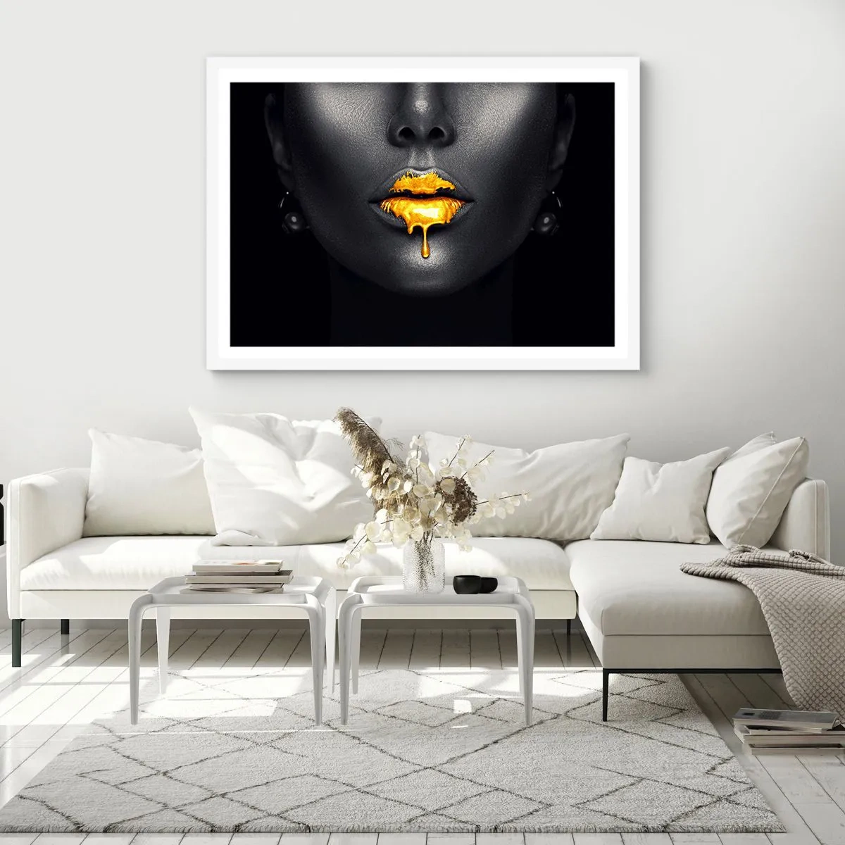 Póster en marco blanco - Labios de oro - 40x30 cm