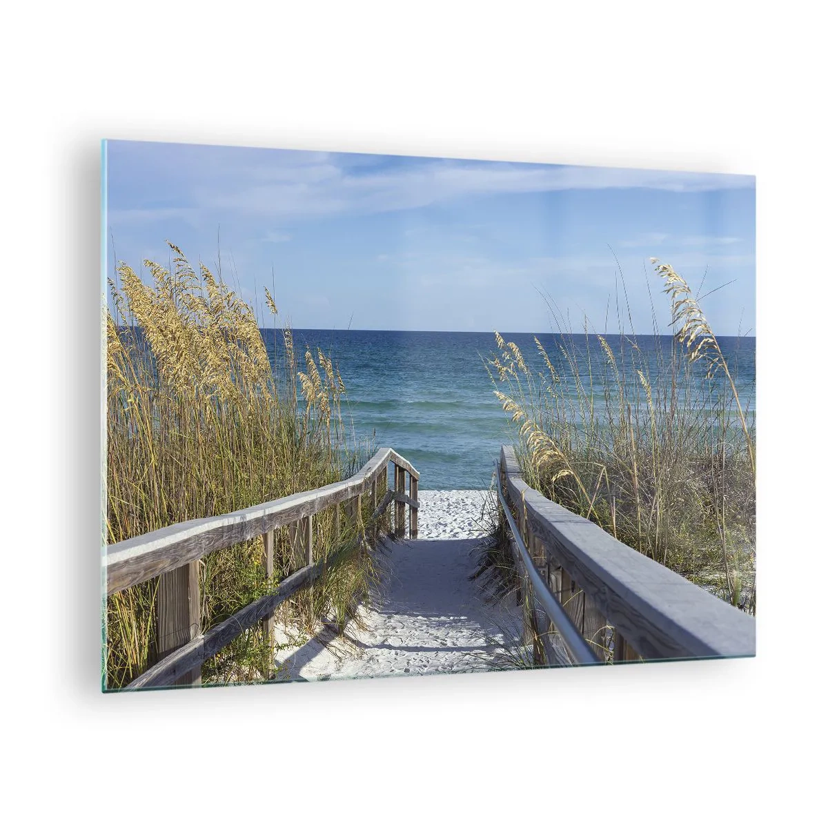 Cuadro sobre vidrio - Impresiones sobre Vidrio - Camino a la playa con vistas al mar - 70x50cm - En el sol, en el viento - Decoración de pared moderna para salón y dormitorio ARTTOR