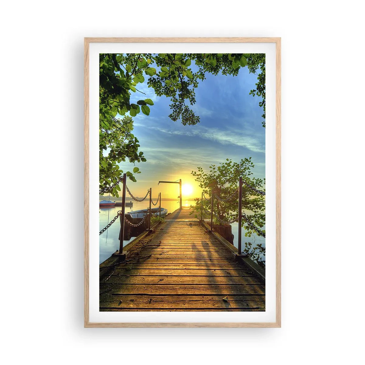 Póster en marco roble claro - Atardecer junto al agua - 61x91 cm