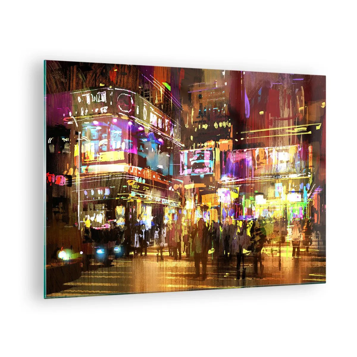 Cuadro sobre vidrio - Impresiones sobre Vidrio - Una ciudad vibrante bajo la luz de neón - 70x50cm - En un mar de luz - Decoración de pared moderna para salón y dormitorio ARTTOR