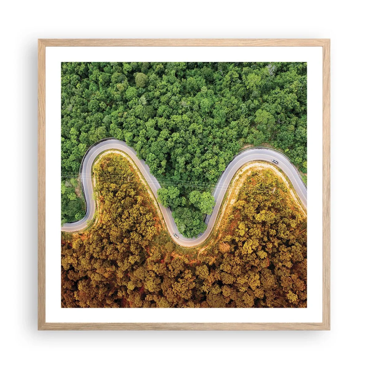 Póster en marco roble claro - Frontera serpenteante - 60x60 cm