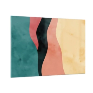 Cuadro sobre vidrio - Impresiones sobre Vidrio - Ondas coloridas en tonos verde, rosa, negro y beige. - 100x70cm - Discordia compatible - Decoración de pared moderna para salón y dormitorio ARTTOR