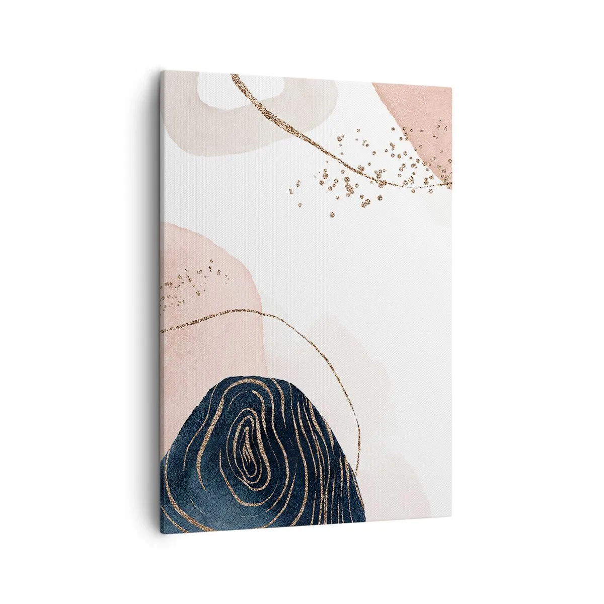 Cuadro sobre lienzo - Impresión de Imagen - Formas abstractas en tonos beige y azul marino con detalles dorados. - 50x70cm - Todo fluye - Decoración de pared moderna para salón y dormitorio ARTTOR