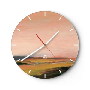 Reloj de pared - Reloj de vidrio - Un paisaje pintado en tonos rosa, naranja y verde. - 30x30cm - En tono rosa - Decoración de pared moderna para salón, cocina y dormitorio ARTTOR