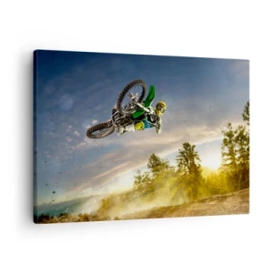 Cuadro sobre lienzo - Impresión de Imagen - Motociclista en un salto dinámico - 70x50cm - ¡Enciende tus emociones! - Decoración de pared moderna para salón y dormitorio ARTTOR