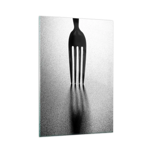 Cuadro sobre vidrio - Impresiones sobre Vidrio - Una versión minimalista de un tenedor en blanco y negro con juego de sombras. - 80x120cm - Luz y sombra - Decoración de pared moderna para salón y dormitorio ARTTOR