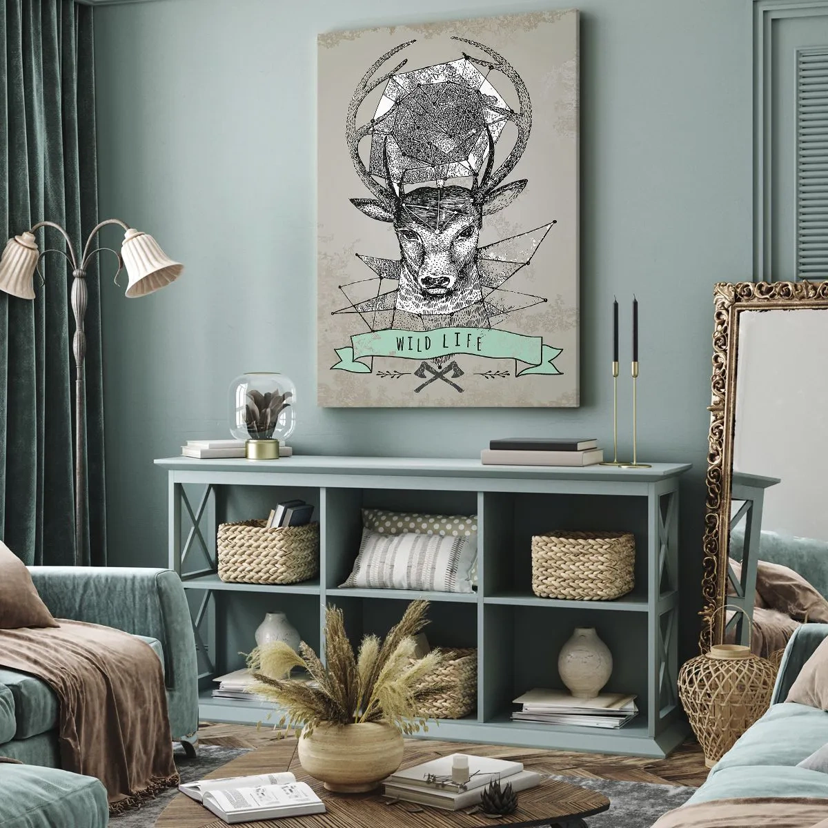 Cuadro sobre lienzo - Impresión de Imagen - Visión de San Huberto - 45x80 cm