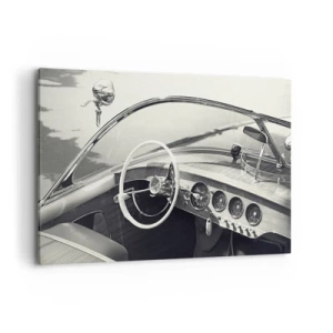 Cuadro sobre lienzo - Impresión de Imagen - Interior de coche clásico en estilo monocromático. - 120x80cm - Tiempo para los ricos - Decoración de pared moderna para salón y dormitorio ARTTOR