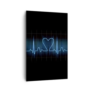 Cuadro sobre lienzo - Impresión de Imagen - Una línea salvavidas con un corazón sobre un fondo de monitoreo médico en tonos azules. - 80x120cm - El ritmo del corazón - Decoración de pared moderna para salón y dormitorio ARTTOR