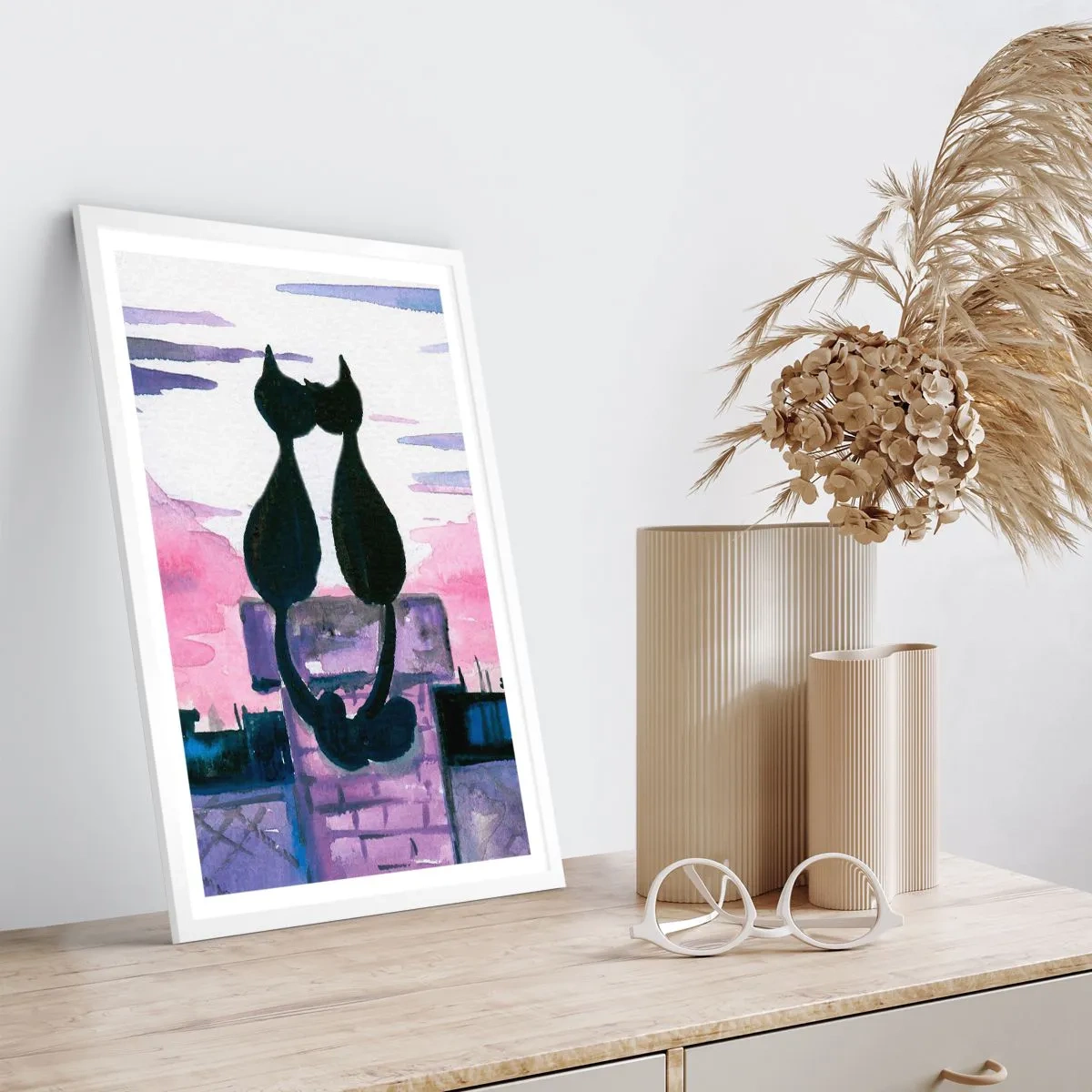 Póster en marco blanco - Cita bajo la luna - 30x40 cm