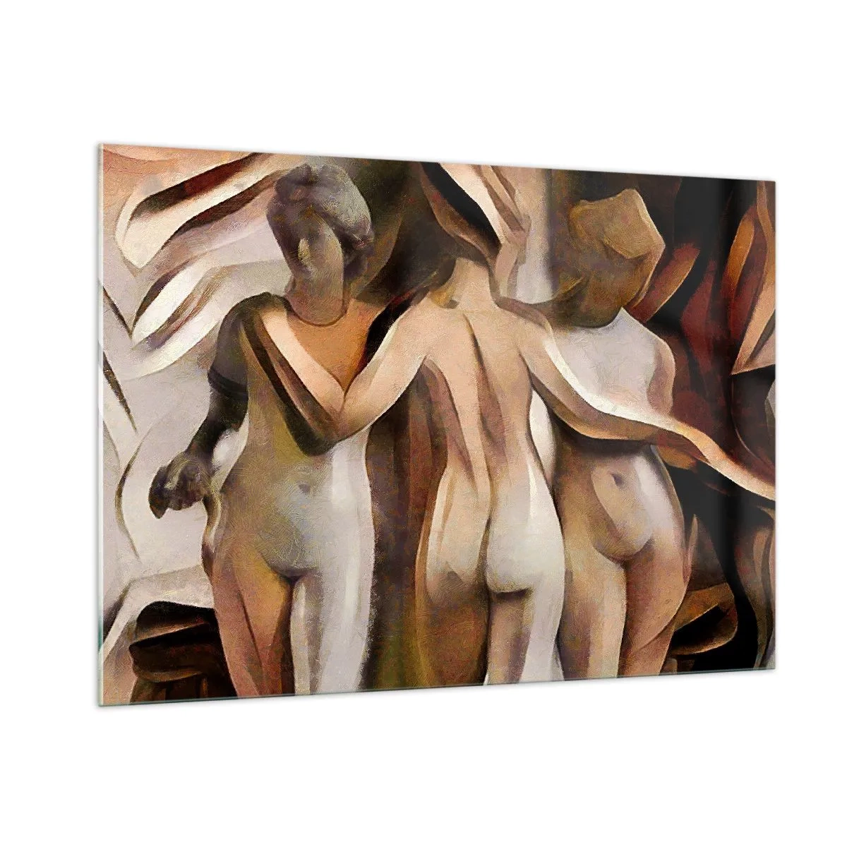 Cuadro sobre vidrio - Impresiones sobre Vidrio - Composición abstracta con tres figuras - 100x70cm - Las tres Gracias 2.0 - Decoración de pared moderna para salón y dormitorio ARTTOR