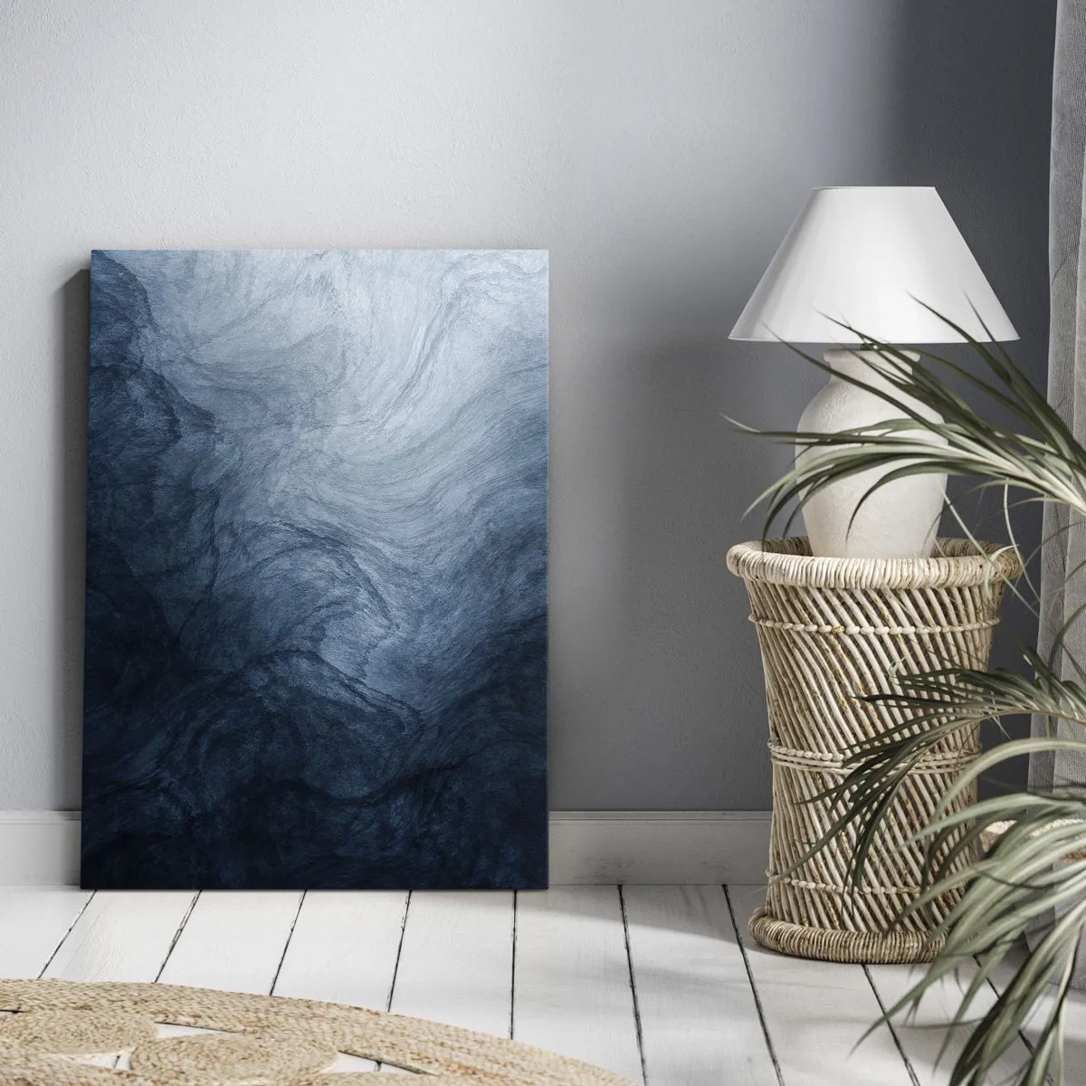 Cuadro sobre lienzo - Impresión de Imagen - Una composición abstracta en tonos azules y azul marino. - 50x70cm - En las profundidades - Decoración de pared moderna para salón y dormitorio ARTTOR