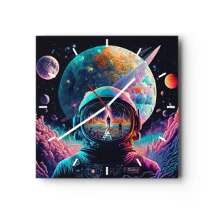 Reloj de pared - Reloj de vidrio - Astronauta en el espacio con un colorido paisaje planetario. - 30x30cm - Sueños de niño - Decoración de pared moderna para salón y dormitorio ARTTOR