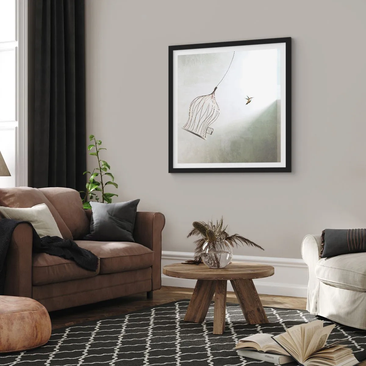 Póster en marco negro - Aquí debo estar - 60x60 cm