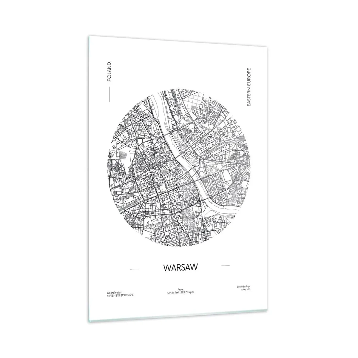 Cuadro sobre vidrio - Impresiones sobre Vidrio - Mapa de Varsovia en forma de ilustración gráfica - 50x70cm - Anatomía de Varsovia - Decoración de pared moderna para salón y dormitorio ARTTOR