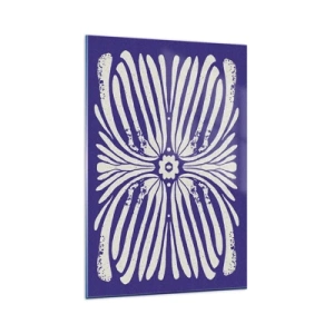 Cuadro sobre vidrio - Impresiones sobre Vidrio - Patrón étnico en tonos morados y blancos. - 80x120cm - Inspiraciones étnicas - Decoración de pared moderna para salón y dormitorio ARTTOR