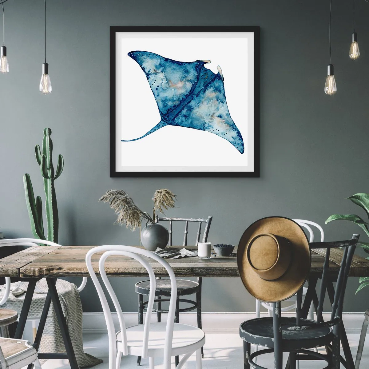 Póster en marco negro - La vida en azul - 30x30 cm