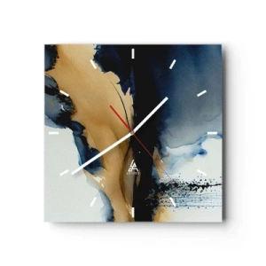 Reloj de pared - Reloj de vidrio - Una composición abstracta en tonos azul marino y dorado. - 30x30cm - Tras el telón - Decoración de pared moderna para salón y dormitorio ARTTOR