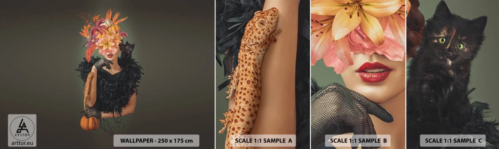 Muestra De Fotomural Standard Eco - Hechizo de bruja - Abstracción, Mujer, flores - 100x30 cm