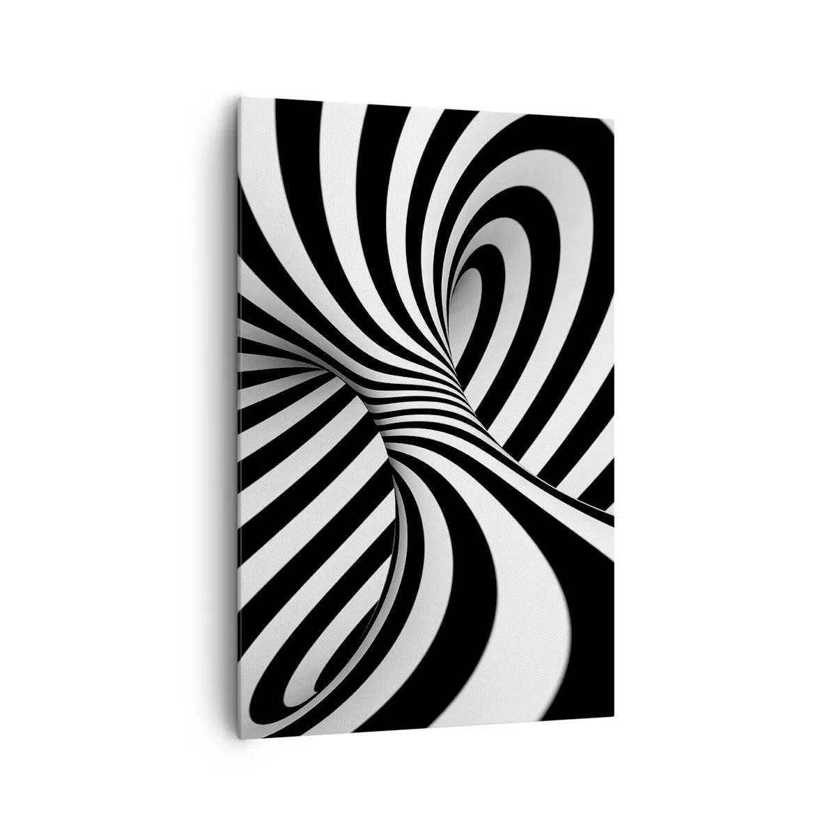 Cuadro sobre lienzo - Impresión de Imagen - Túnel abstracto con rayas espirales blancas y negras - 80x120cm - Composición: espacio de baile - Decoración de pared moderna para salón y dormitorio ARTTOR