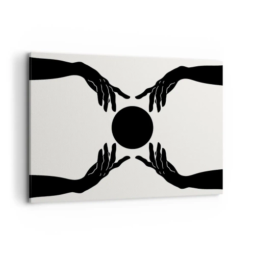 Cuadro sobre lienzo - Impresión de Imagen - Manos negras en una composición simétrica con una pelota. - 100x70cm - Una señal secreta - Decoración de pared moderna para salón y dormitorio ARTTOR