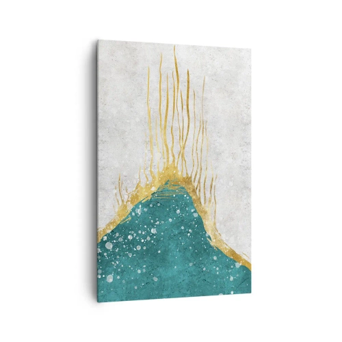 Cuadro sobre lienzo - Impresión de Imagen - Una composición abstracta en tonos dorados y turquesas. - 80x120cm - Marea dorada - Decoración de pared moderna para salón y dormitorio ARTTOR