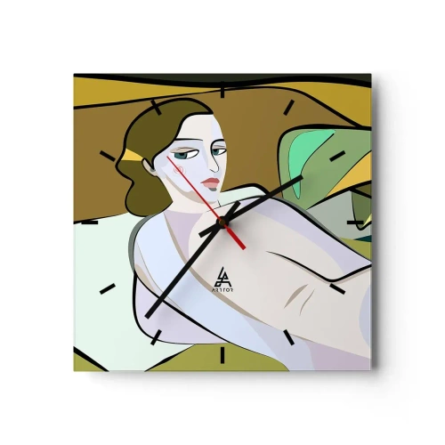 Reloj de pared - Reloj de vidrio - Figura abstracta de estilo moderno. - 30x30cm - Retrato íntimo - Decoración de pared moderna para salón y dormitorio ARTTOR