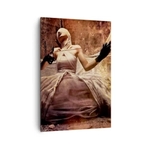 Cuadro sobre lienzo - Impresión de Imagen - Una mujer con un vestido, la cara cubierta y unas tijeras en las manos. - 70x100cm - Diosa del destino - Decoración de pared moderna para salón y dormitorio ARTTOR