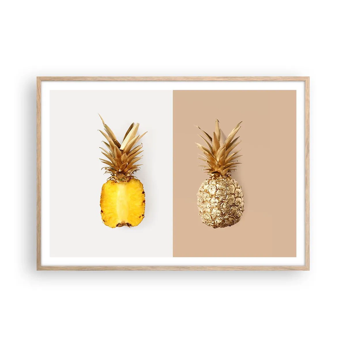 Póster en marco roble claro - Piña y media - 100x70 cm