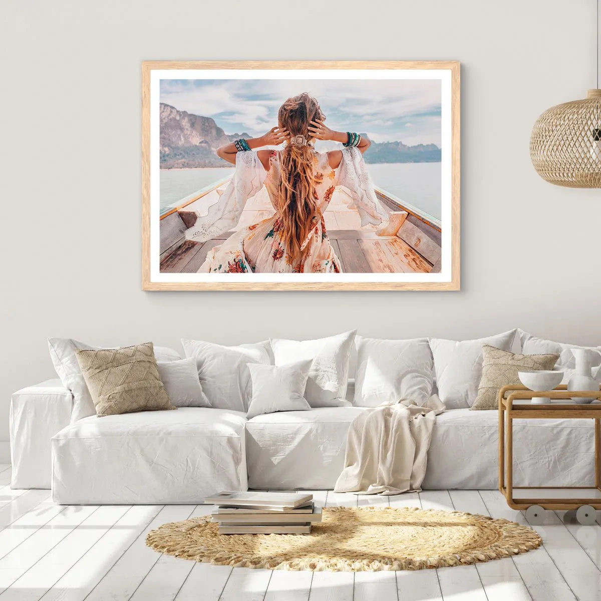 Póster en marco roble claro - Rumbo a la felicidad - 100x70 cm