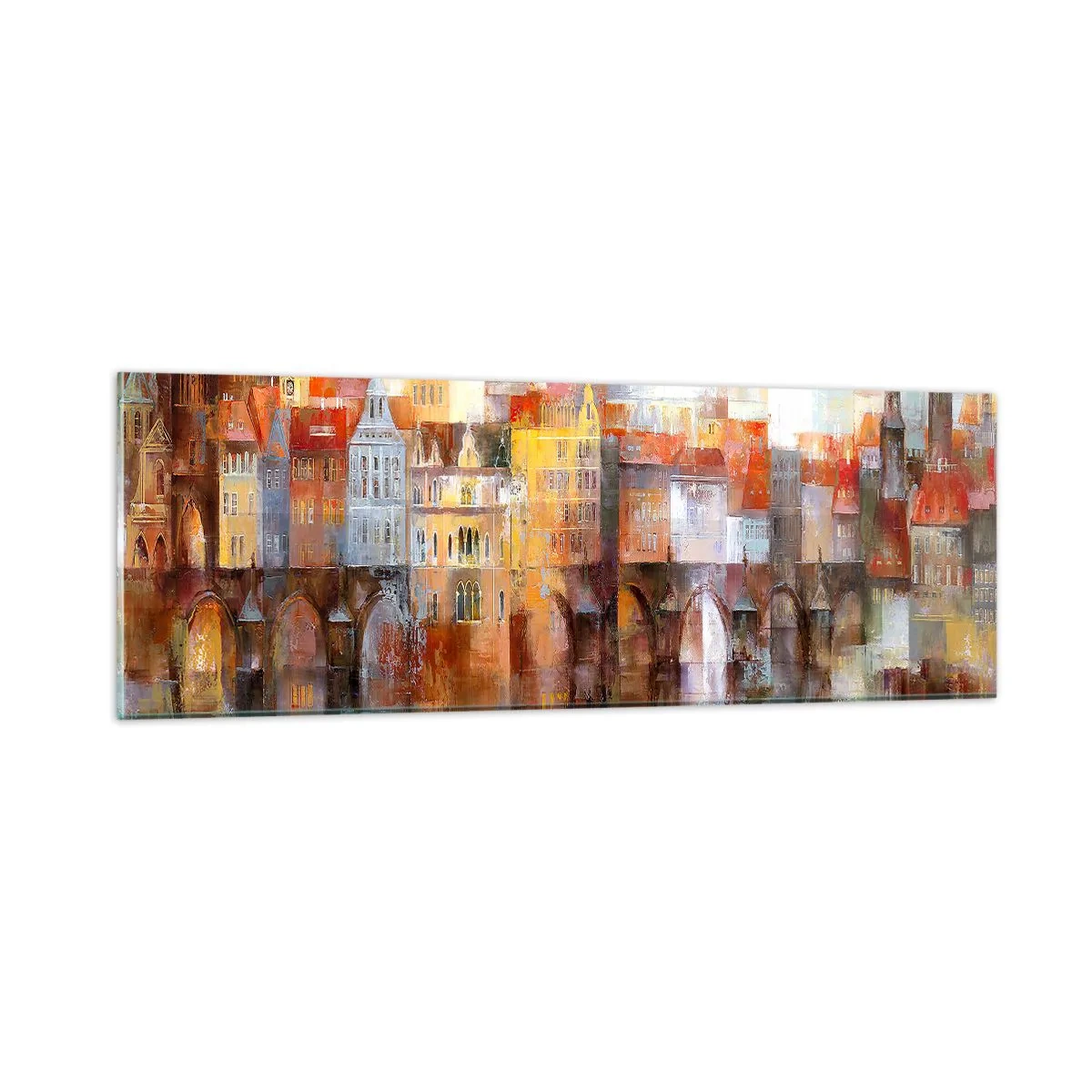 Cuadro sobre vidrio - Impresiones sobre Vidrio - Puente y ciudad - 90x30 cm