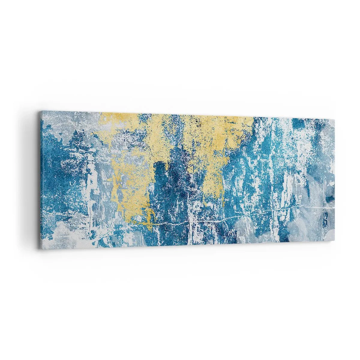 Cuadro sobre lienzo - Impresión de Imagen - Abstracción en tonos azules y amarillos - 120x50cm - Una abstracción serena - Decoración de pared moderna para salón y dormitorio ARTTOR