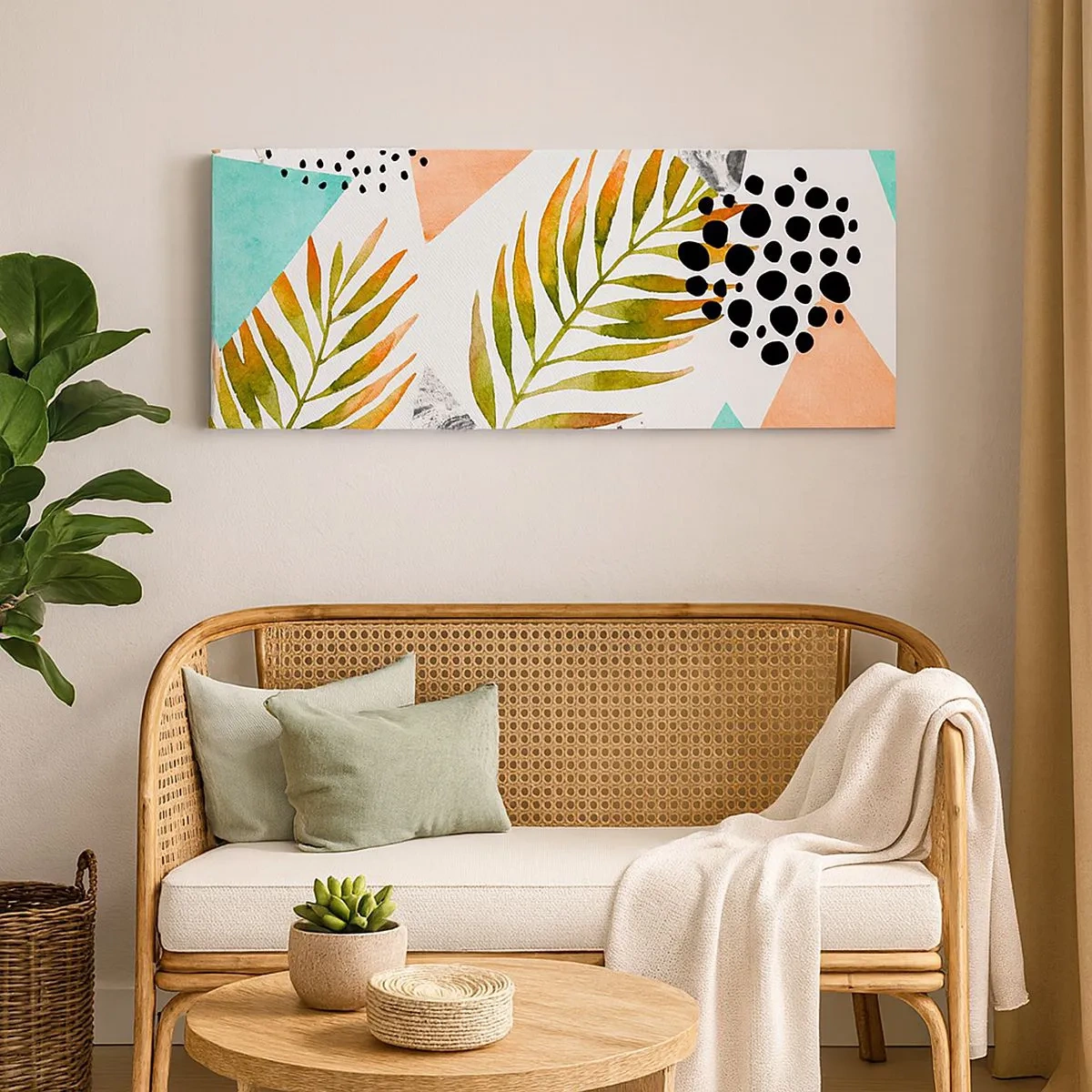 Cuadro sobre lienzo - Impresión de Imagen - Decoración con hojas de palmera - 100x40 cm