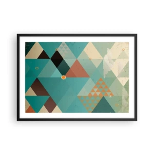 Póster en marco negro - Patrones geométricos en tonos turquesa y marrón. - 70x50cm - Uno para todos y todos para uno - Decoración de pared moderna para salón y dormitorio ARTTOR