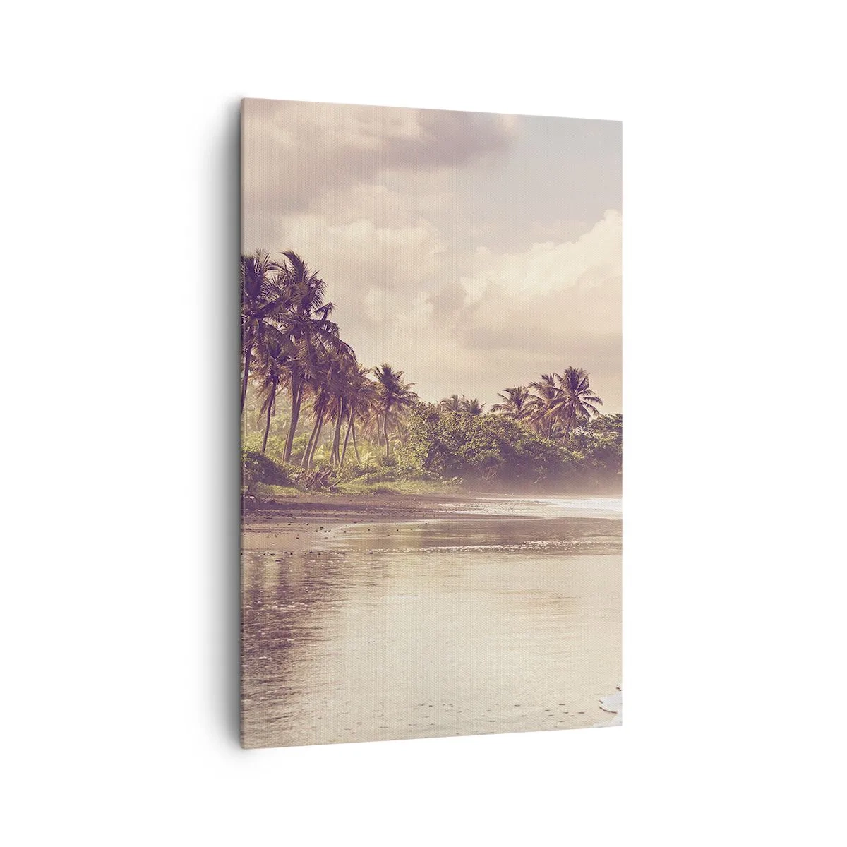 Cuadro sobre lienzo - Impresión de Imagen - Una playa con palmeras y olas suaves por la mañana. - 80x120cm - La caricia de las olas - Decoración de pared moderna para salón y dormitorio ARTTOR