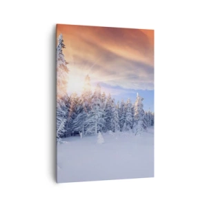 Cuadro sobre lienzo - Impresión de Imagen - Paisaje invernal con un bosque nevado al atardecer - 70x100cm - Un espectáculo de naturaleza nevada - Decoración de pared moderna para salón y dormitorio ARTTOR