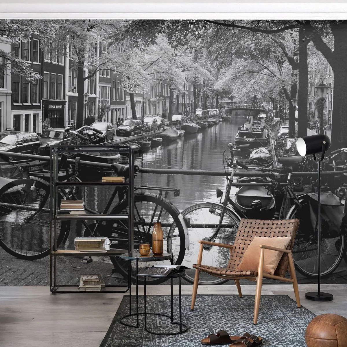 Fotomural Premium Canvas - Una visión muy holandesa - Ámsterdam, Bicicleta, Arquitectura - 300x210 cm