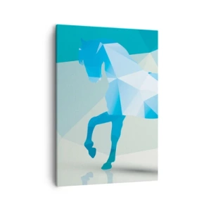 Cuadro sobre lienzo - Impresión de Imagen - Silueta geométrica de un caballo en tonos azules. - 50x70cm - Caballo geométrico en turquesa - Decoración de pared moderna para salón y dormitorio ARTTOR