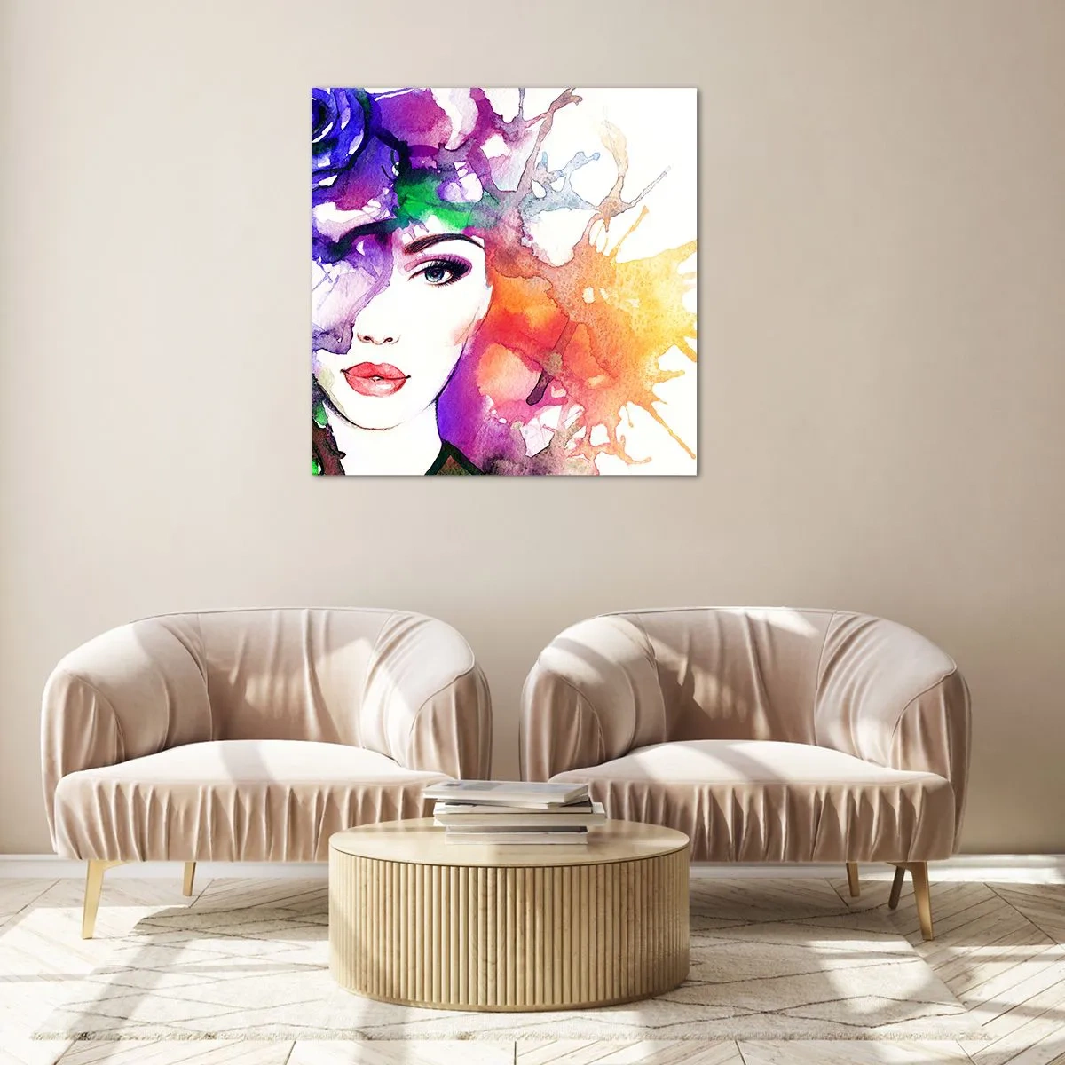 Cuadro sobre vidrio - Impresiones sobre Vidrio - Con la cabeza en las nubes - 60x60 cm
