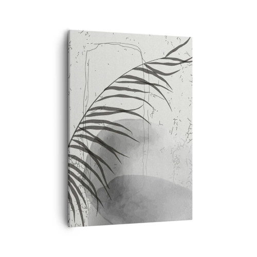 Cuadro sobre lienzo - Impresión de Imagen - Un delicado motivo de hojas de palma sobre un fondo claro en estilo escandinavo. - 50x70cm - El sutil exotismo de la naturaleza - Decoración de pared moderna para salón y dormitorio ARTTOR