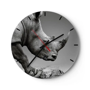 Reloj de pared - Reloj de vidrio - Un rinoceronte en estilo blanco y negro sobre un fondo neutro. - 30x30cm - Fuerza imparable - Decoración de pared moderna para salón, cocina y dormitorio ARTTOR