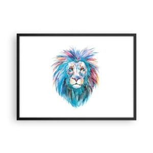 Póster en marco negro - Retrato en acuarela de un león en colores vivos. - 70x50cm - Aura electrizante - Decoración de pared moderna para salón y dormitorio ARTTOR