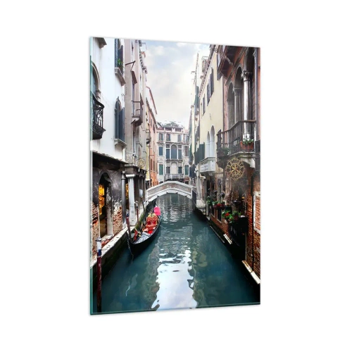 Cuadro sobre vidrio - Impresiones sobre Vidrio - Un canal en Venecia con una góndola y edificios históricos. - 80x120cm - Paisaje veneciano con góndola y puente - Decoración de pared moderna para salón y dormitorio ARTTOR