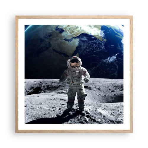 Póster en marco roble claro - Saludos desde la Luna - 60x60 cm