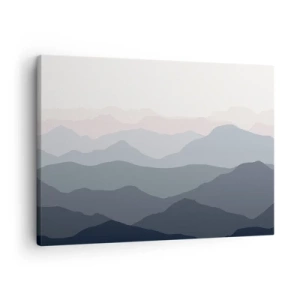 Cuadro sobre lienzo - Impresión de Imagen - Capas sutiles de montaña en tonos grises y azules. - 70x50cm - Cordilleras a la vista - Decoración de pared moderna para salón y dormitorio ARTTOR